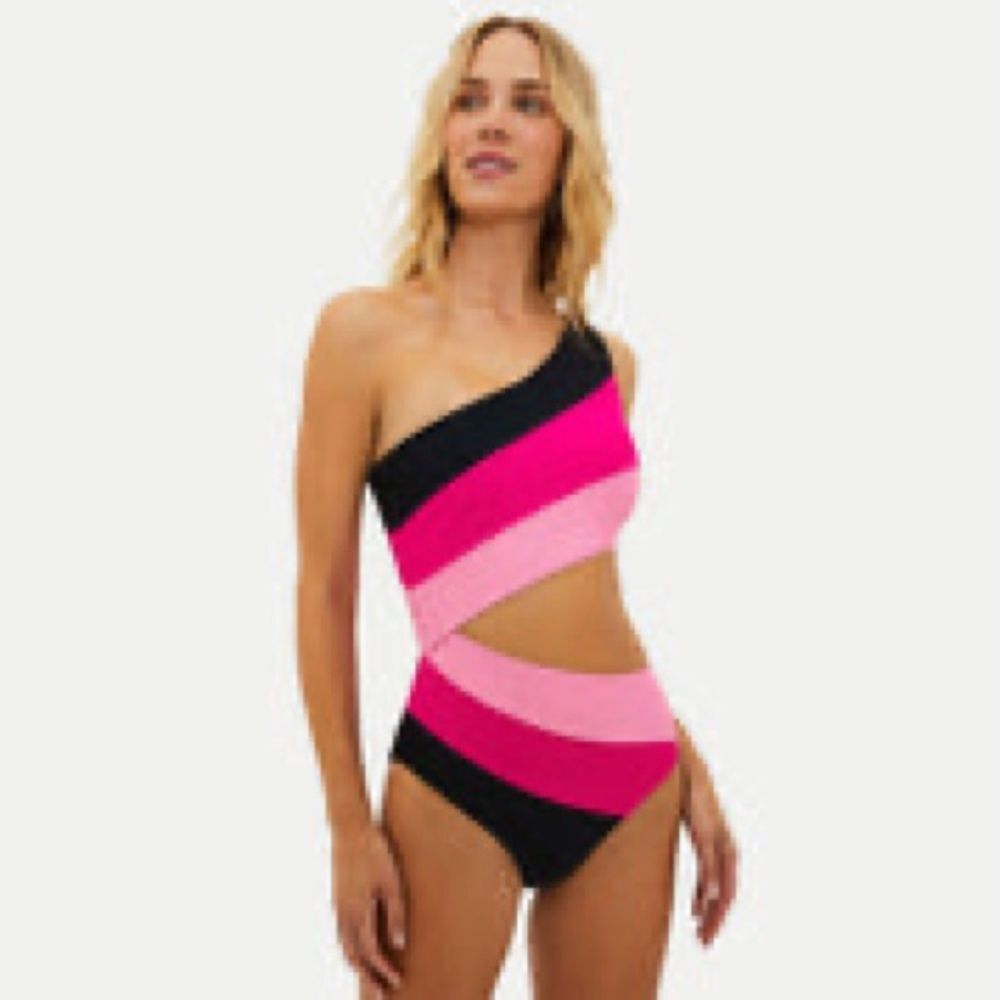 Beach Riot One-Shoulder Cutout One-Piece Swimsuit in Black and Pink